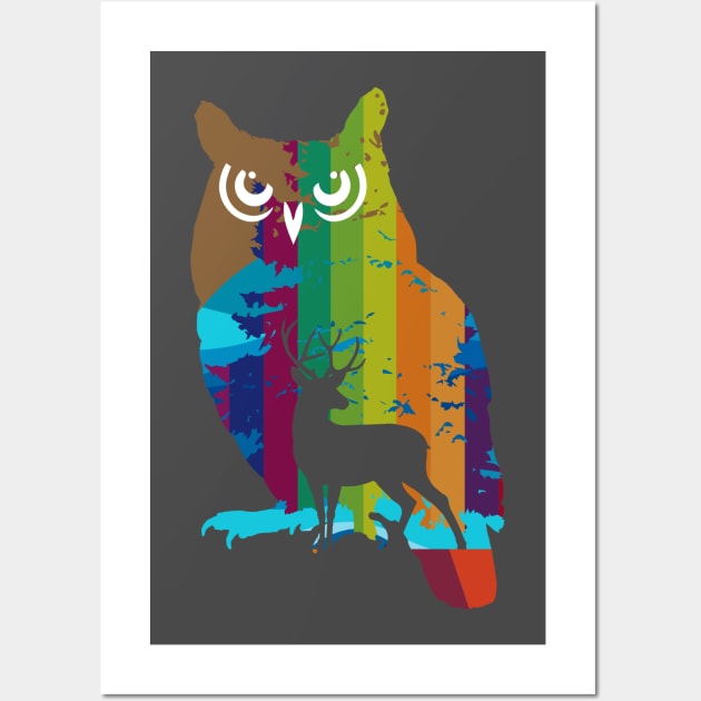 Graphic Owl with Deer Wall Art by DavidLoblaw